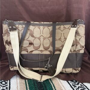 Authentic Coach Signature Canvas Tote Brown Leather Trim Carryall